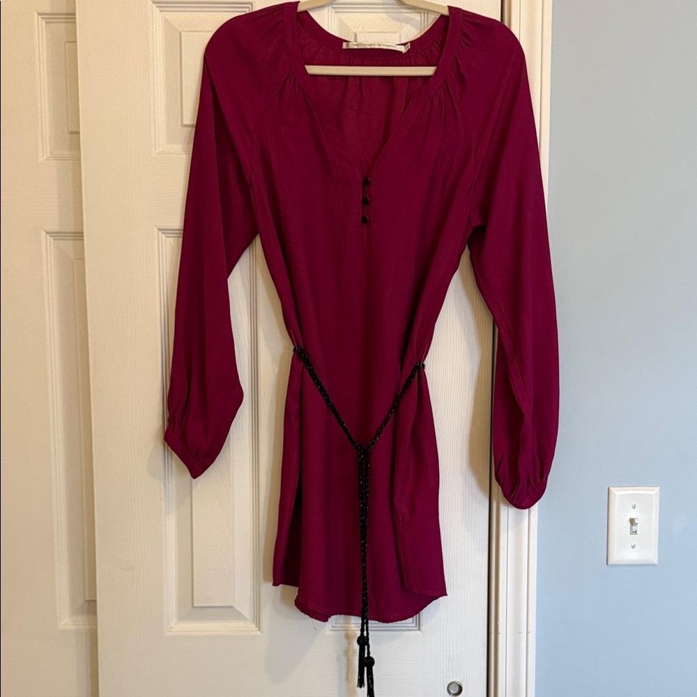 Twelfth Street by Cynthia Vincent Elegant Magenta Tunic with Black beaded Belt M
